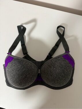 Freya Gray Bra with Purple Lace Accents